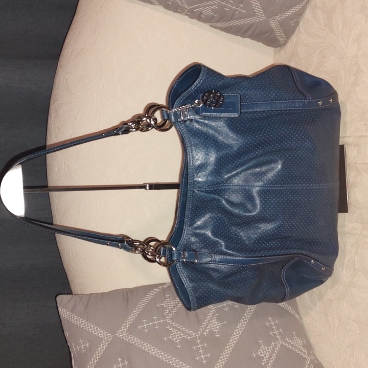Coach Euc Alexandra Navy Blue Textured Leather Shoulder Bag W/Silver Hardware